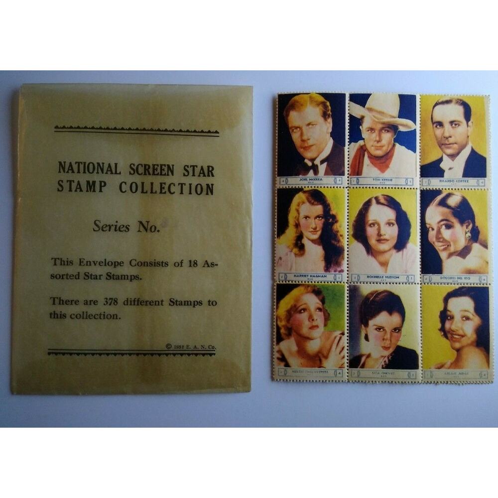 1932 Original National Screen Star Stamps Set 18 + Envelope Tom Keene Irene Dunn